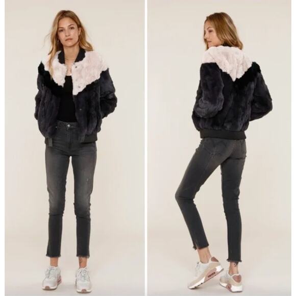 Heartloom Jackets & Blazers - Heartloom Jacket XS Meg Bomber Fur Plush Ribbed Varsity Striped Multi Fur Chic